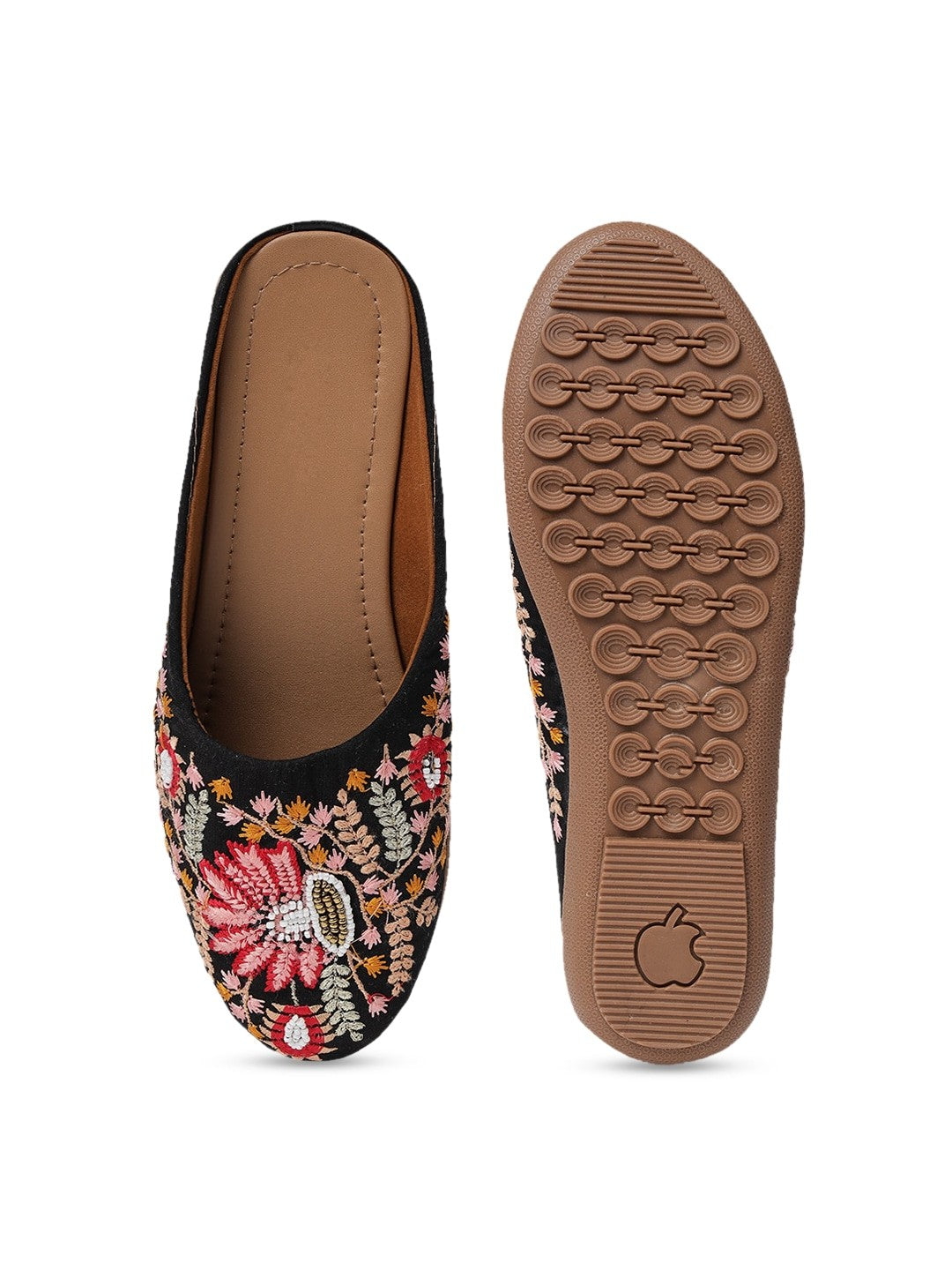 Women Black Embellished Ethnic Mojaris Flats