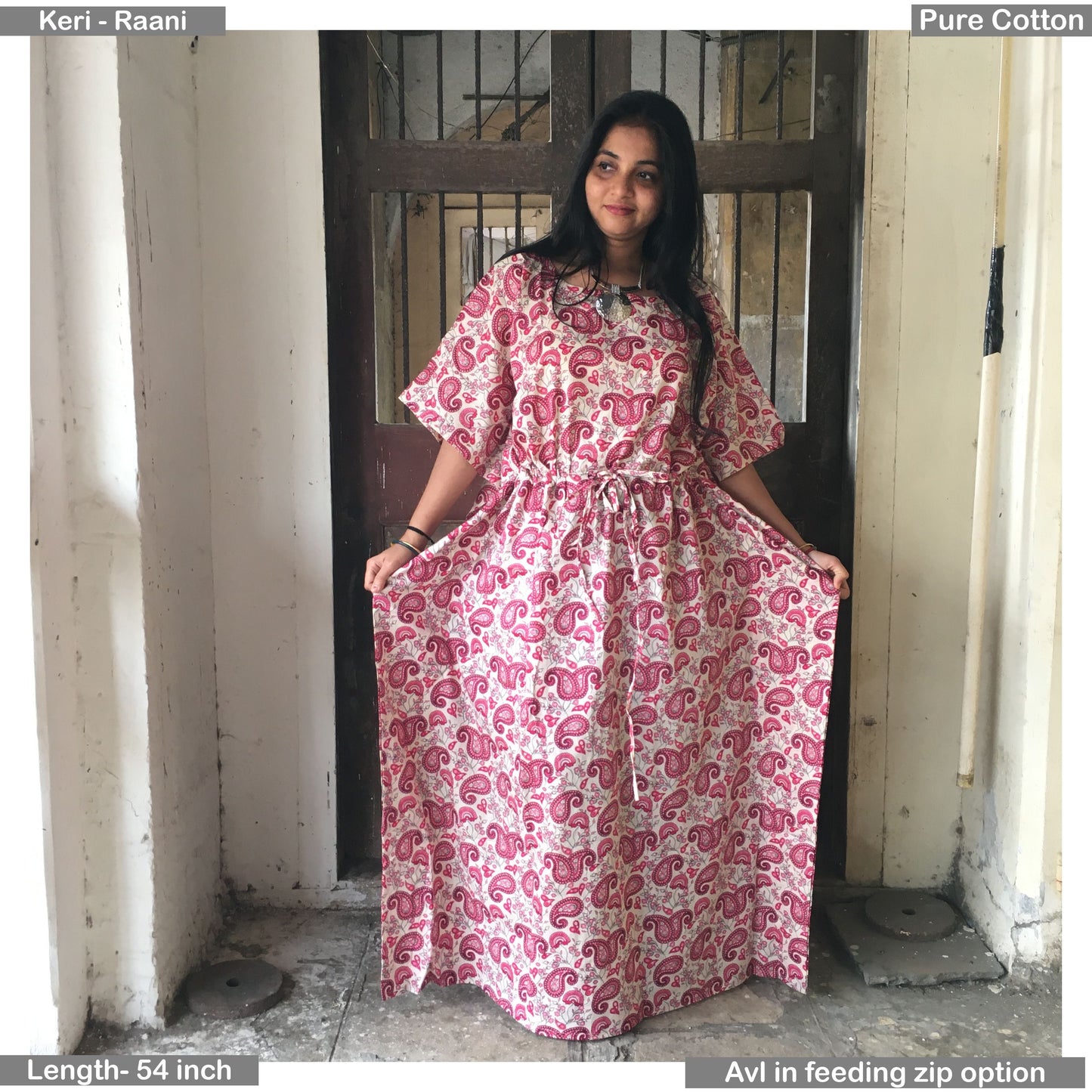 Raani colour Keri Print - Indian Soft Cotton Kaftan - Free Size