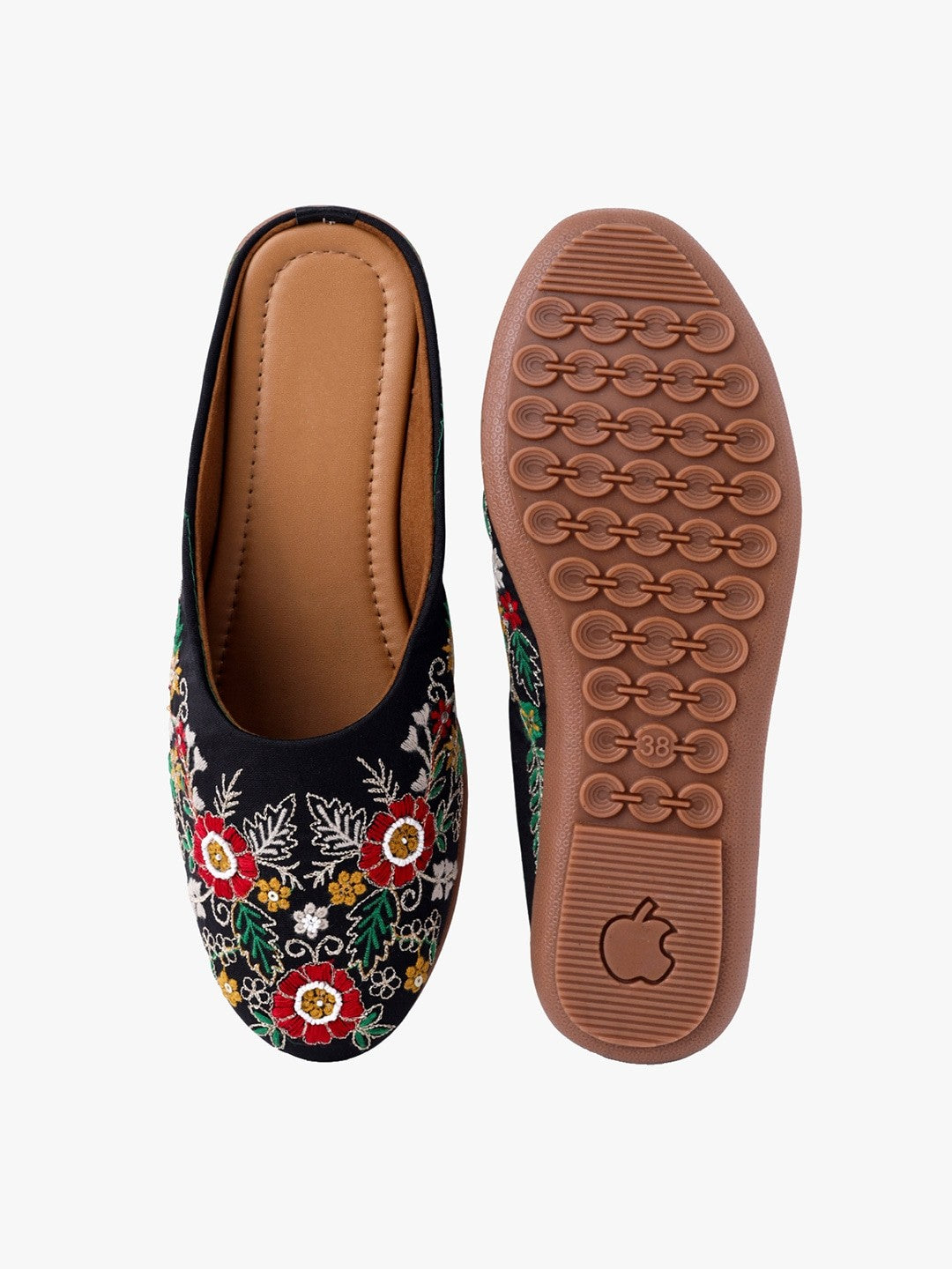 Women Black Embroidery Ethnic Flats
