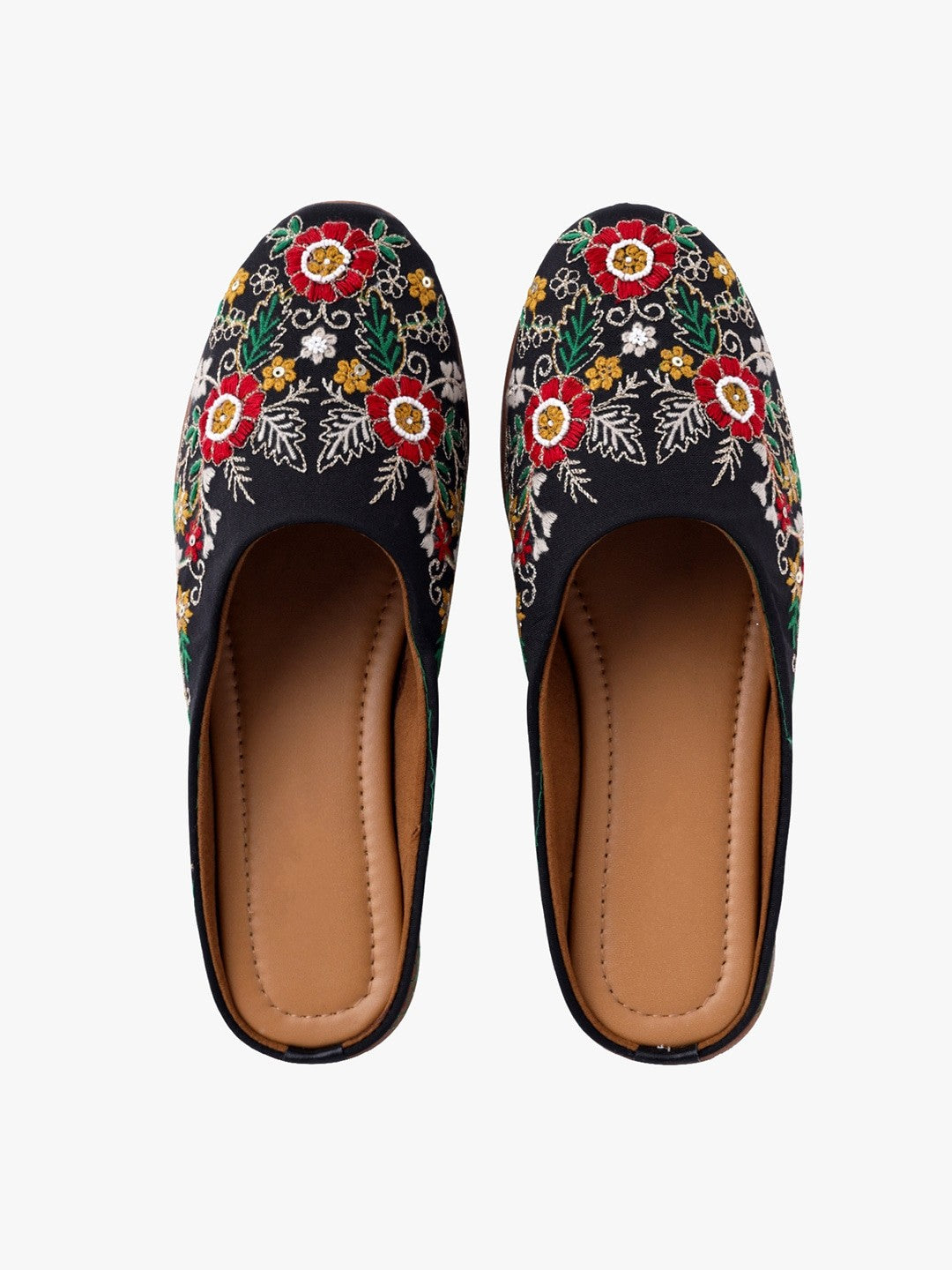 Women Black Embroidery Ethnic Flats
