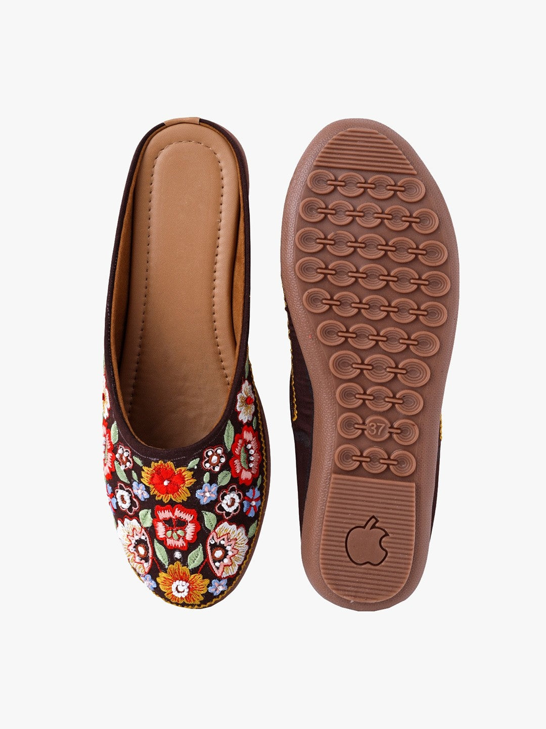 Women Brown Printed Canvas Ethnic Flats