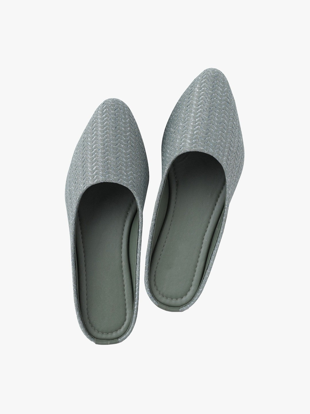 Women Grey Textured Leather Ethnic Flats