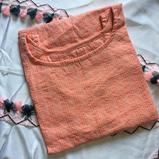 Peachy Pink Katha - Pure Cotton Sleeveless Kurti