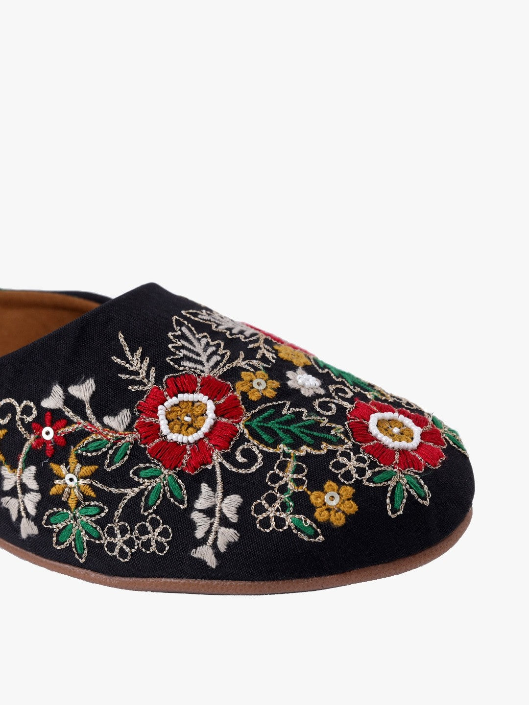 Women Black Embroidery Ethnic Flats