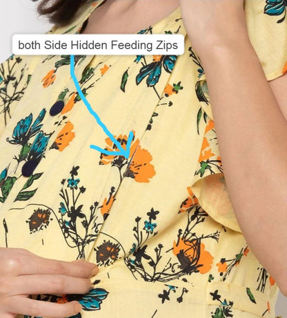 Maroon Forrest Print - Maternity Kurti with Feeding Zips