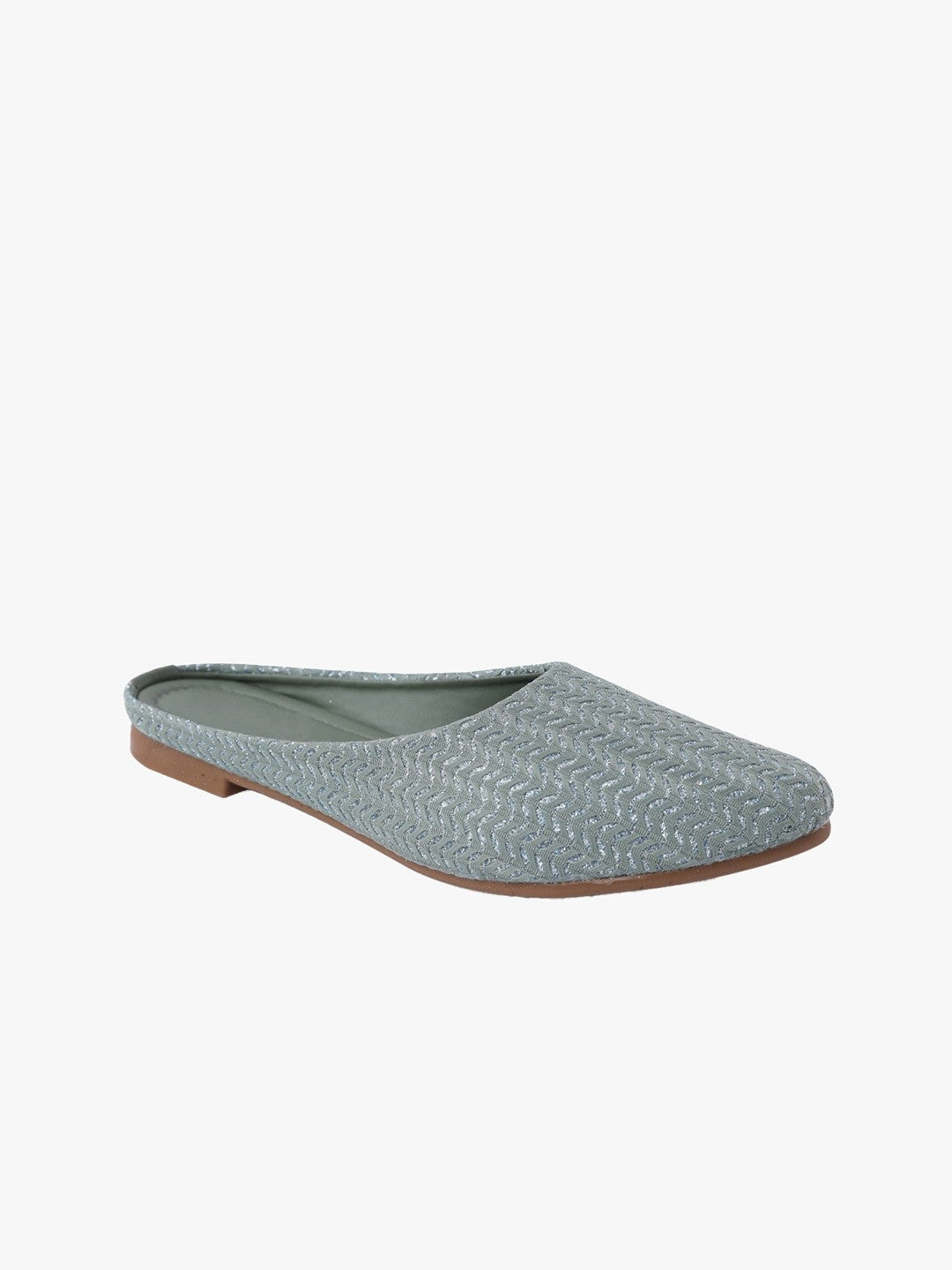 Women Grey Textured Leather Ethnic Flats