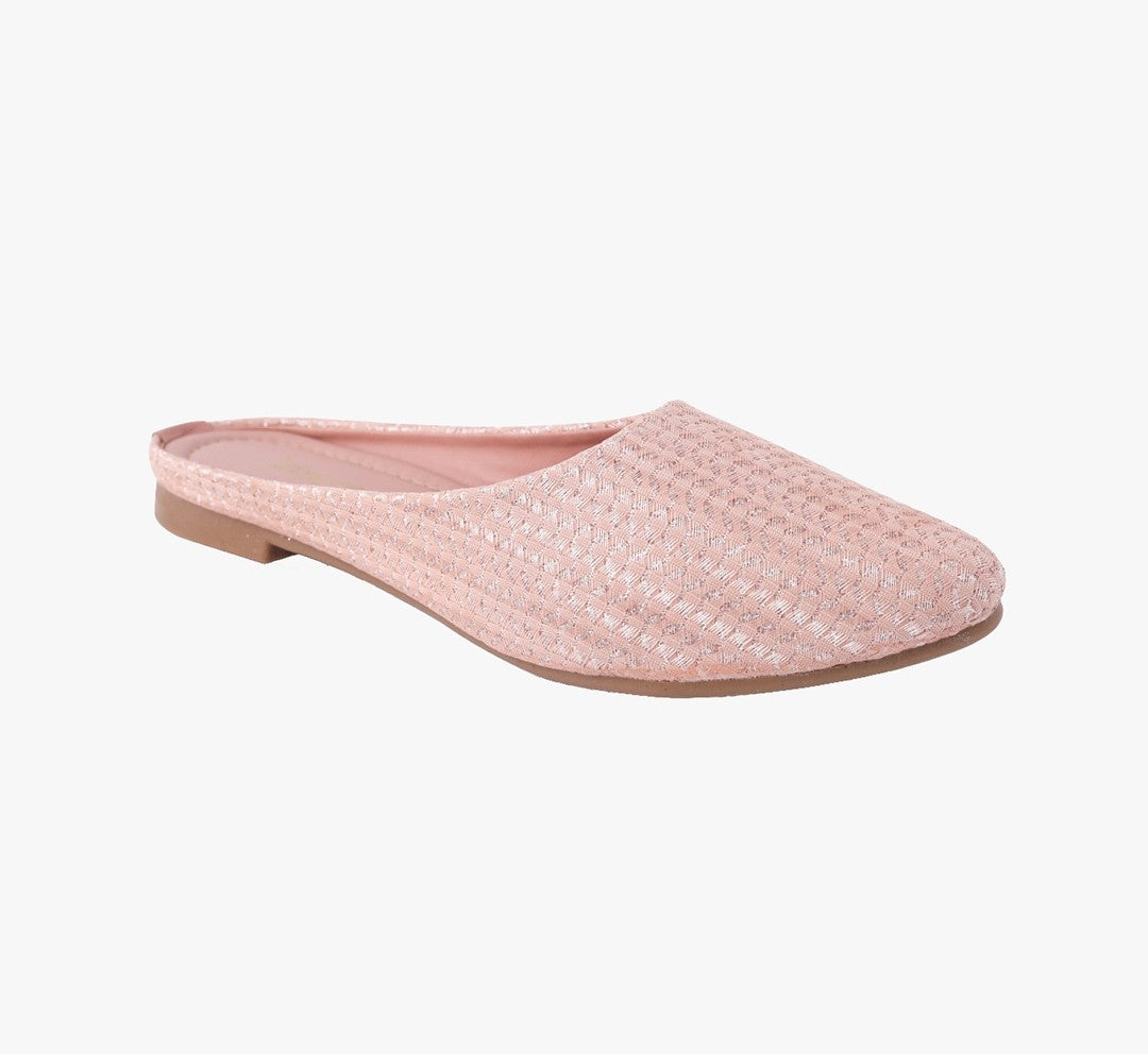 Women Pink Textured Leather Ethnic Flats