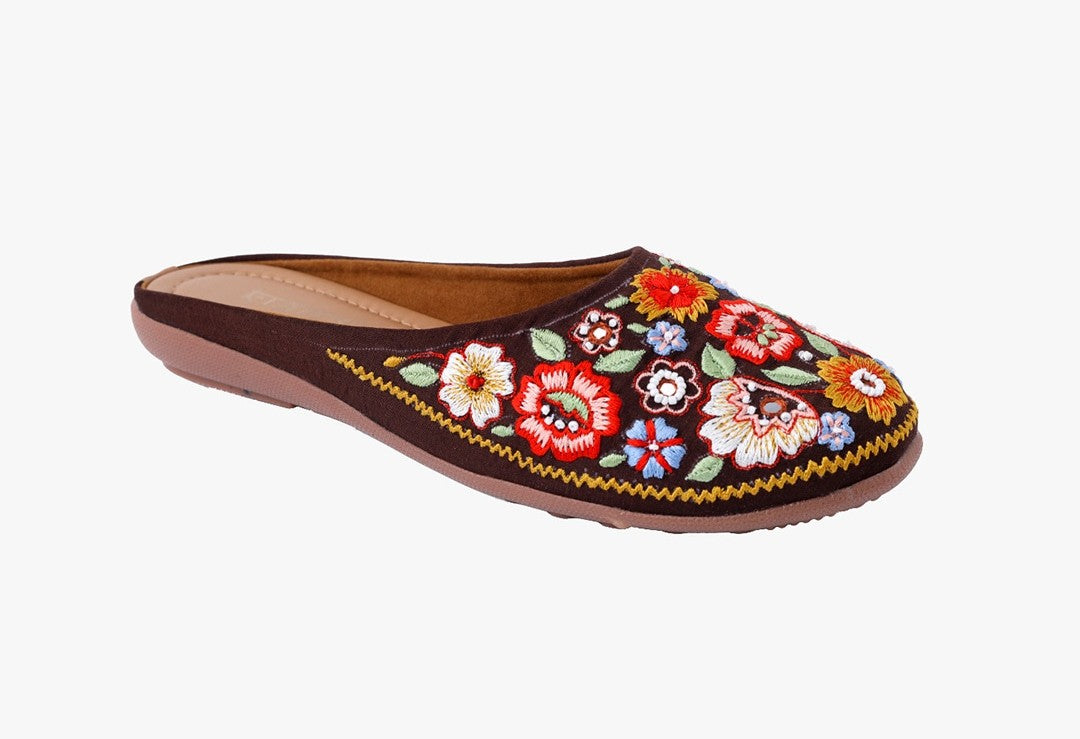 Women Brown Printed Canvas Ethnic Flats