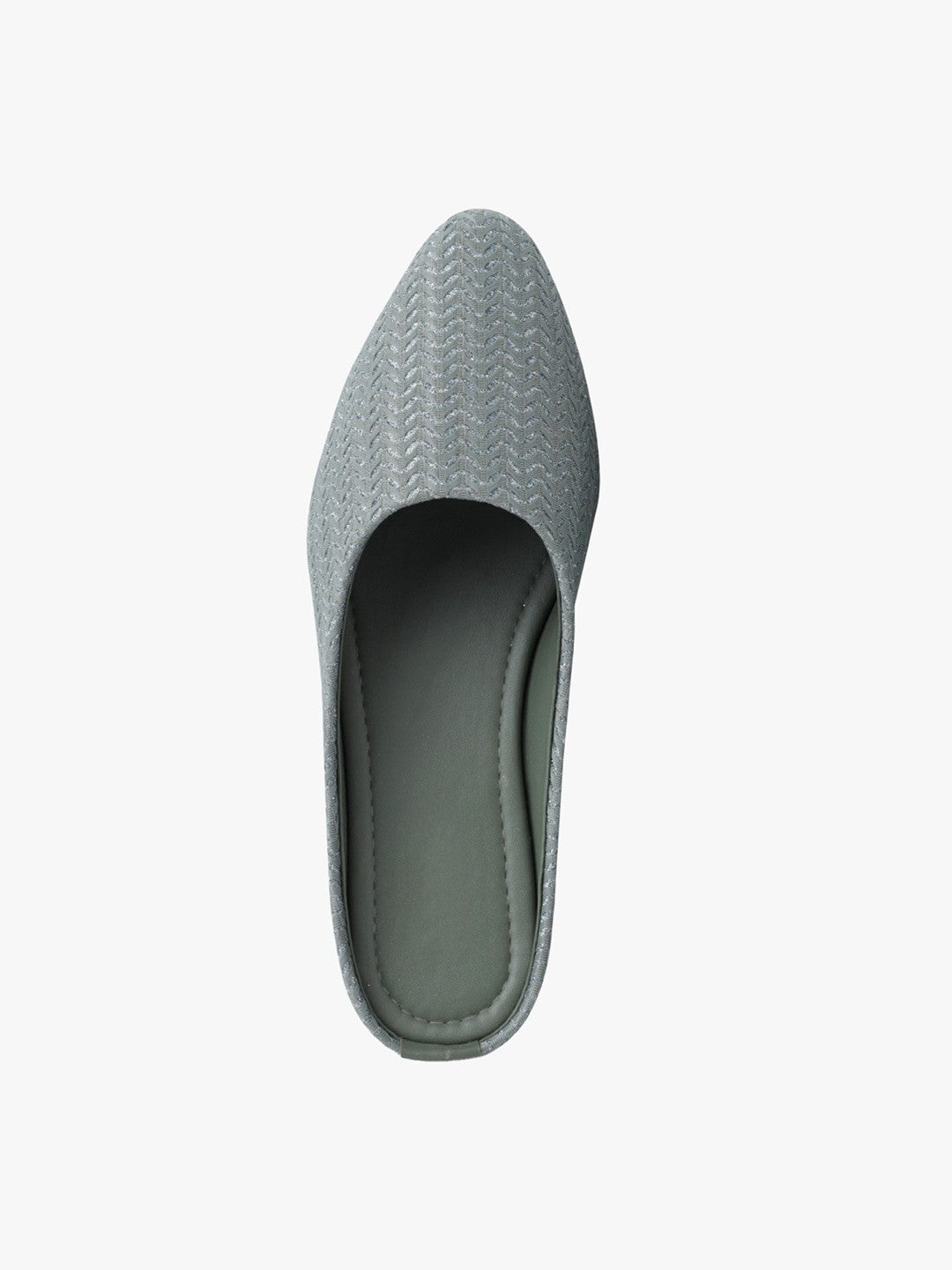 Women Grey Textured Leather Ethnic Flats