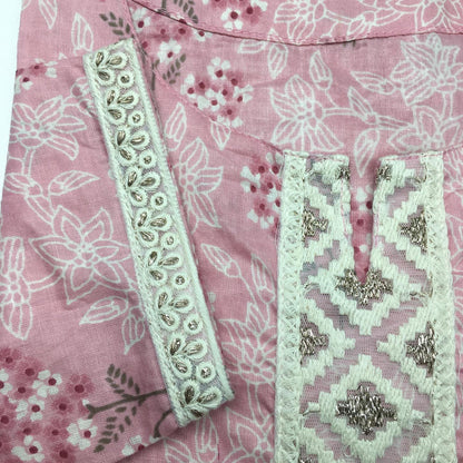 Baby Pink Flower Print Kurti Set