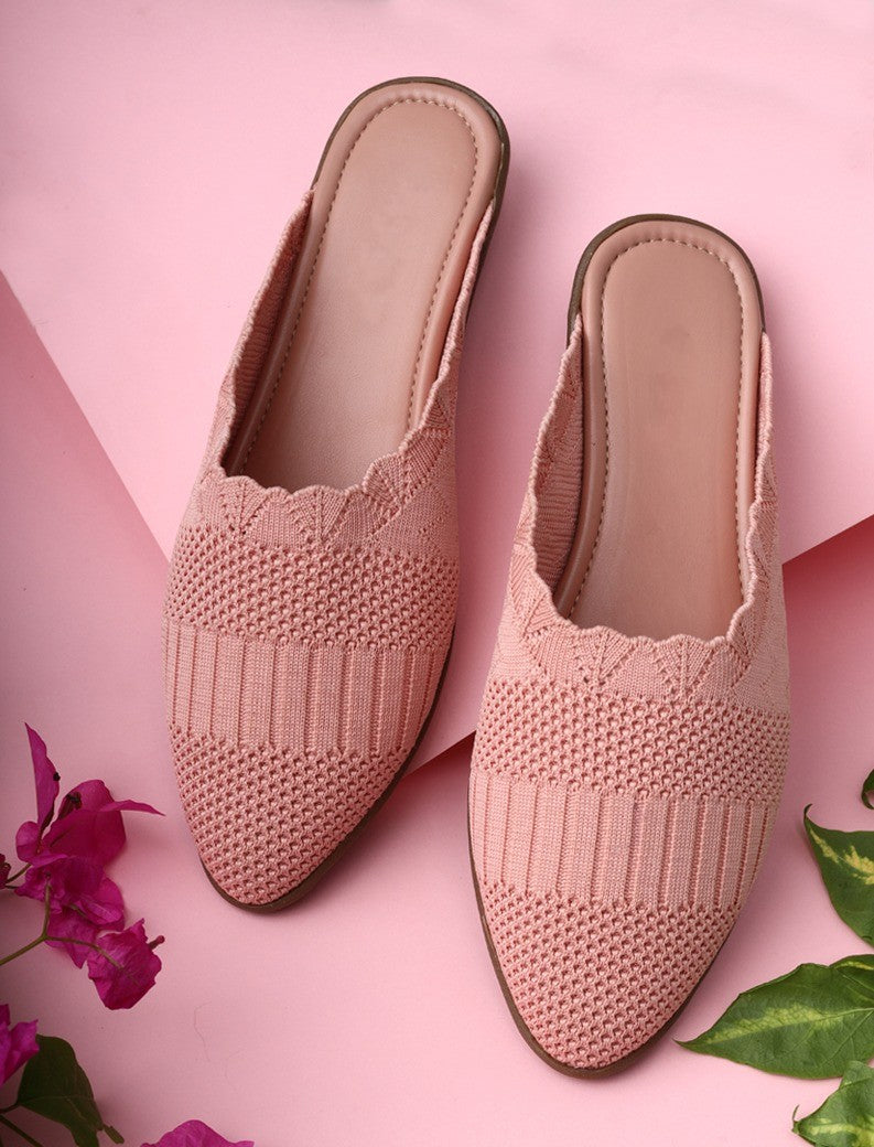 Women Pink Textured Mules Flats