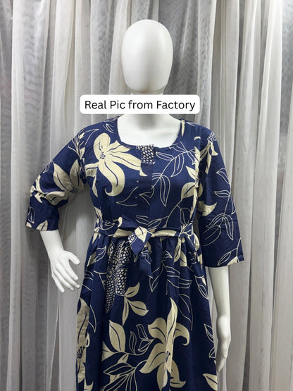 Lily Blue - Maternity Dress with Feeding Zips - Pure Cotton