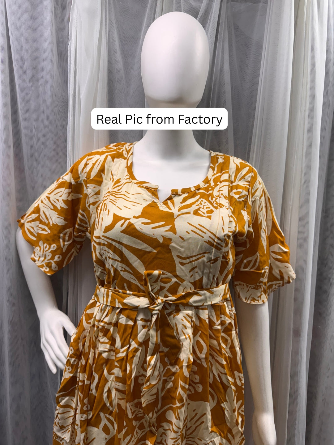Hibiscus Yellow - Knee Length Maternity Dress with Feeding Zips - Soft Rayon