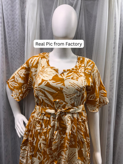 Hibiscus Yellow - Knee Length Maternity Dress with Feeding Zips - Soft Rayon