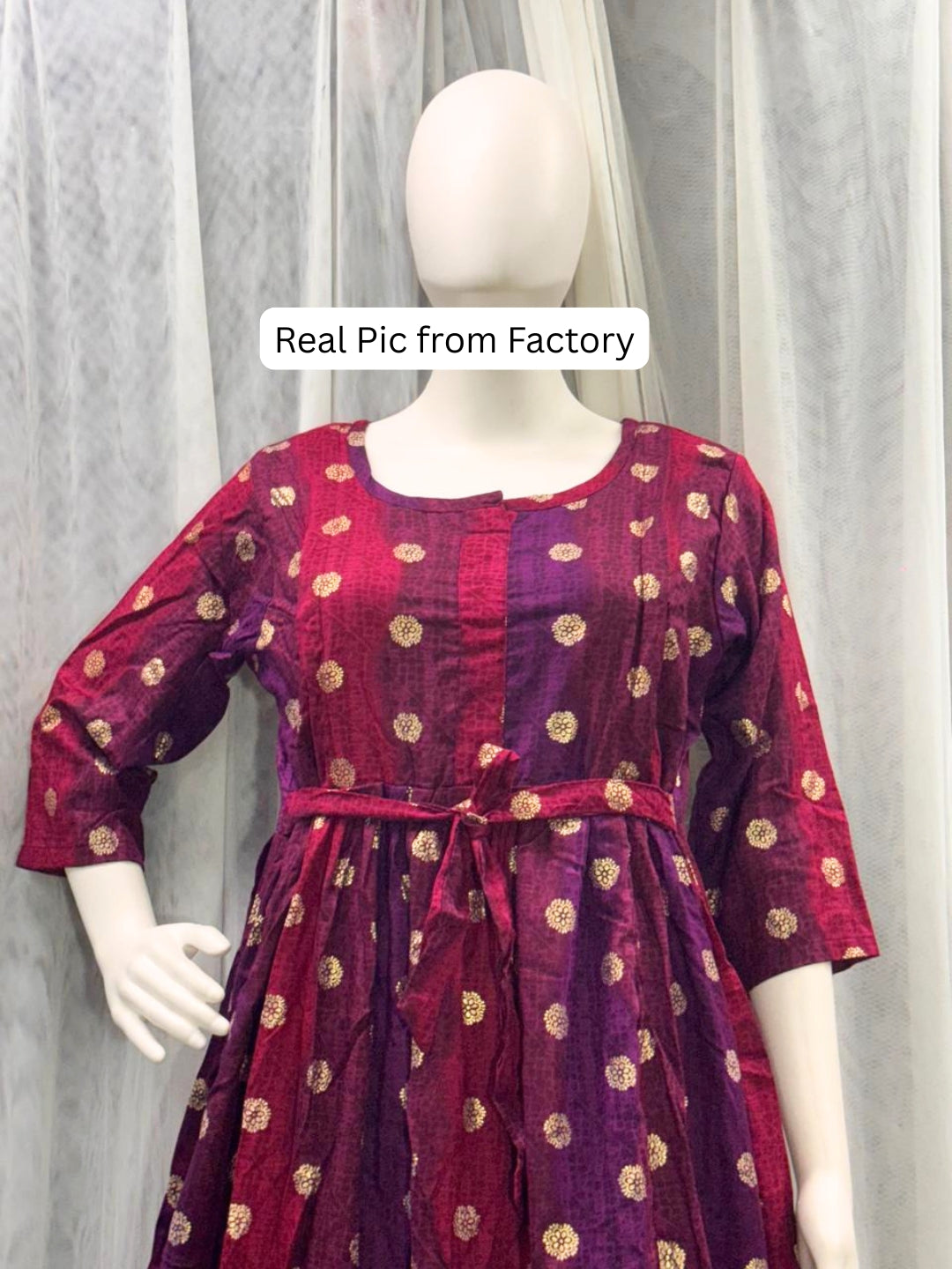 Gold Flower - Purple Maroon  - Maternity Kurti with Feeding Zips - Soft Rayon