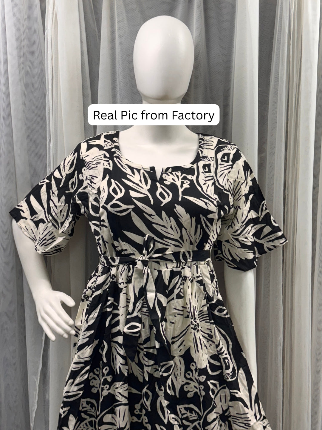 Hibiscus Black - Knee Length Maternity Dress with Feeding Zips - Soft Rayon