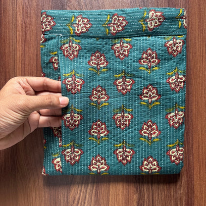 Katha Work - Green Brown Flower - Cord Set - Pure Cotton
