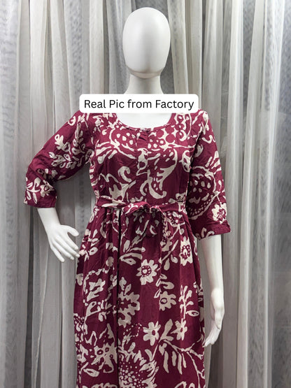 Florenza Wine - Maternity Dress with Feeding Zips - Soft Rayon