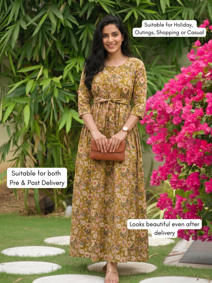 Gulmohar - Dessert - Maternity Dress with Feeding Zips - Pure Cotton