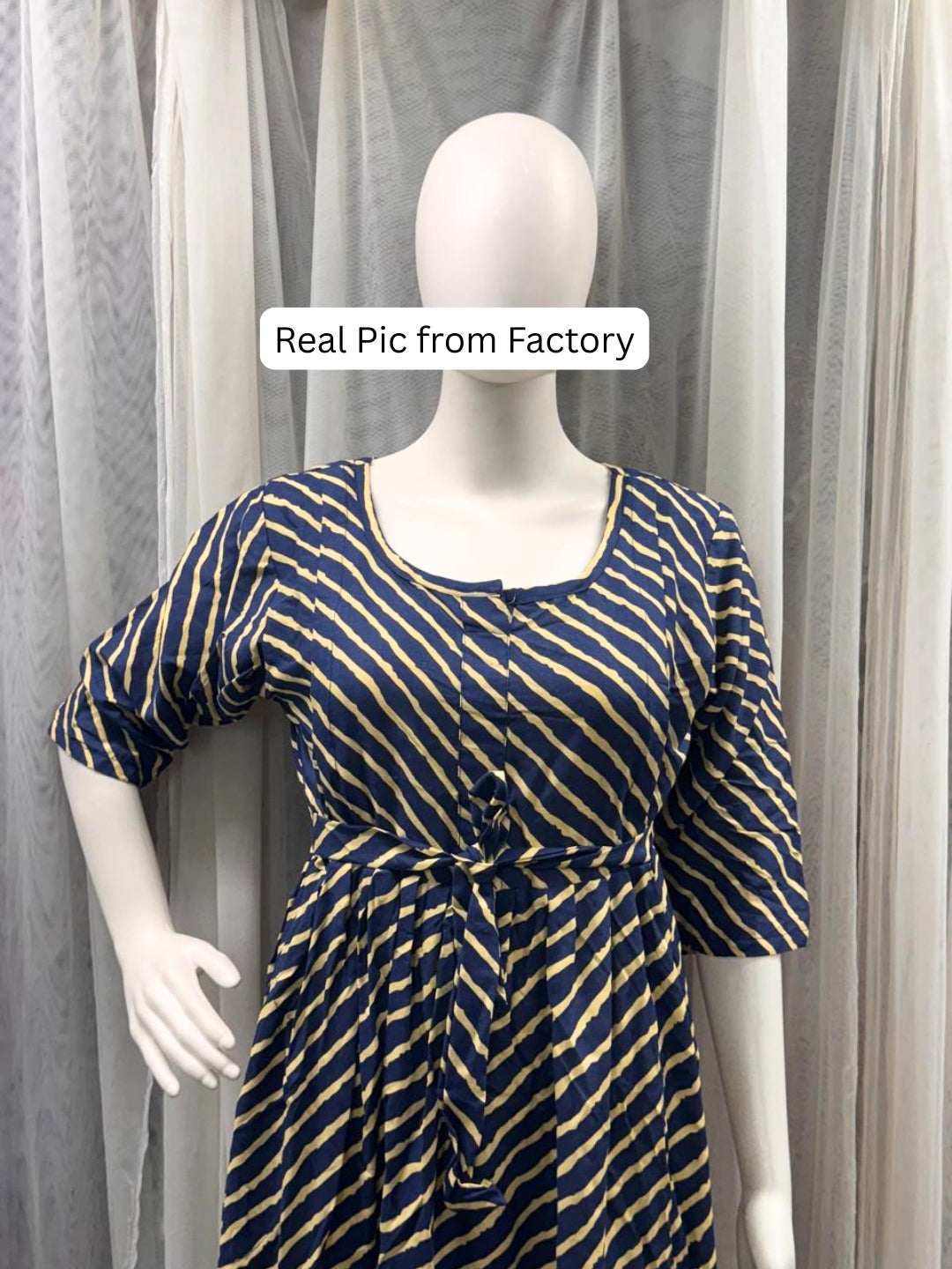 Stripes - Royal Blue - Maternity Kurti with Feeding Zips - Soft Rayon