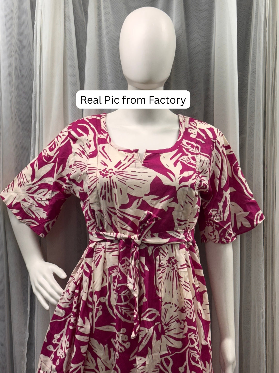 Hibiscus Pink - Knee Length Maternity Dress with Feeding Zips - Soft Rayon