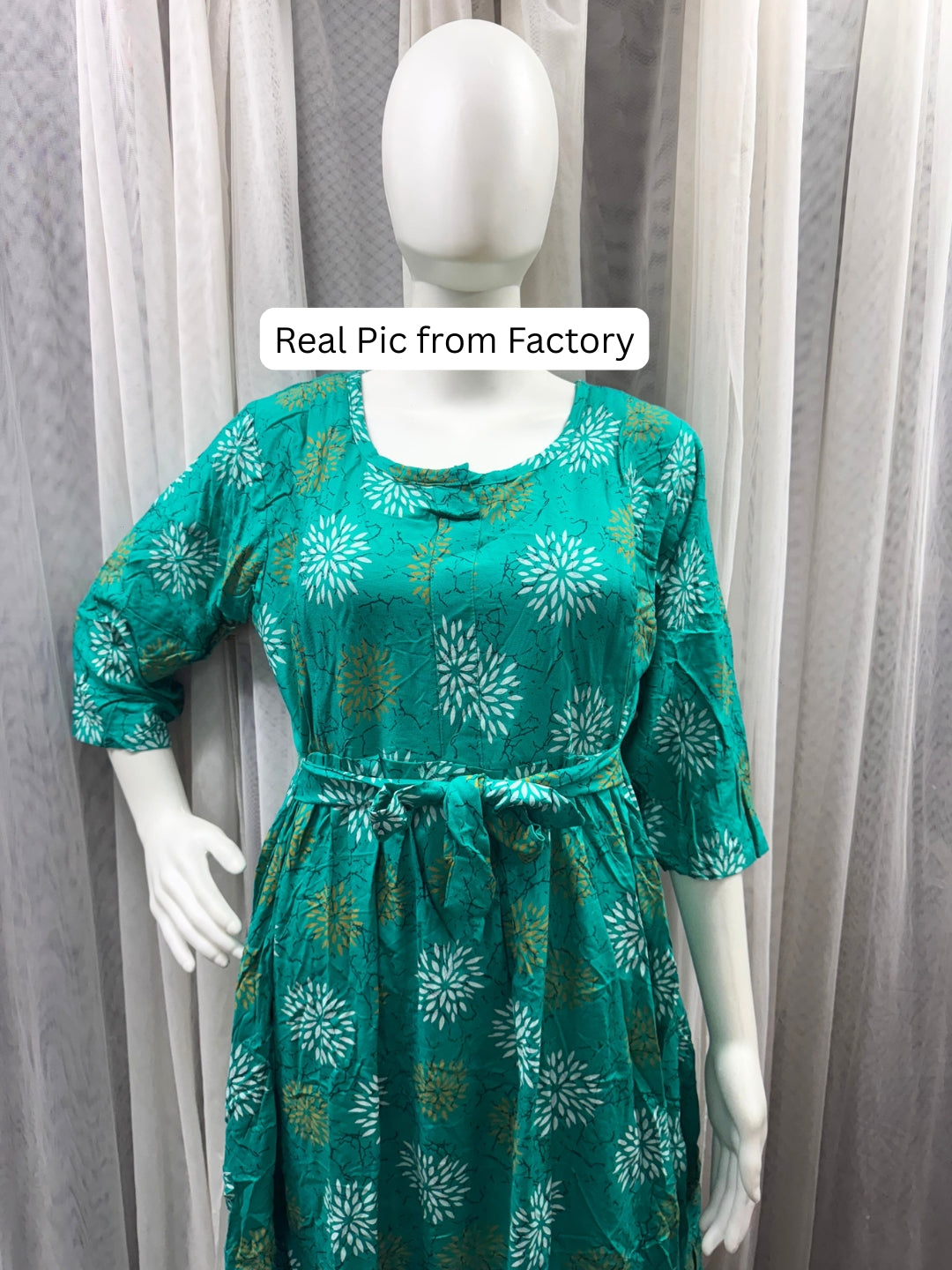 Marigold Rayon - Sea Green White - Maternity Kurti with Feeding Zips - Soft Rayon