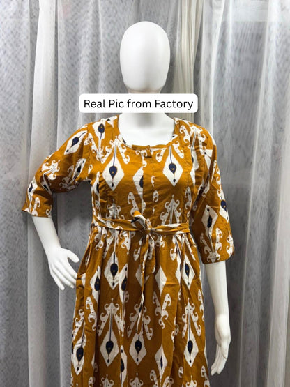 White Arrow - Mustard - Maternity Dress with Feeding Zips - Soft Rayon
