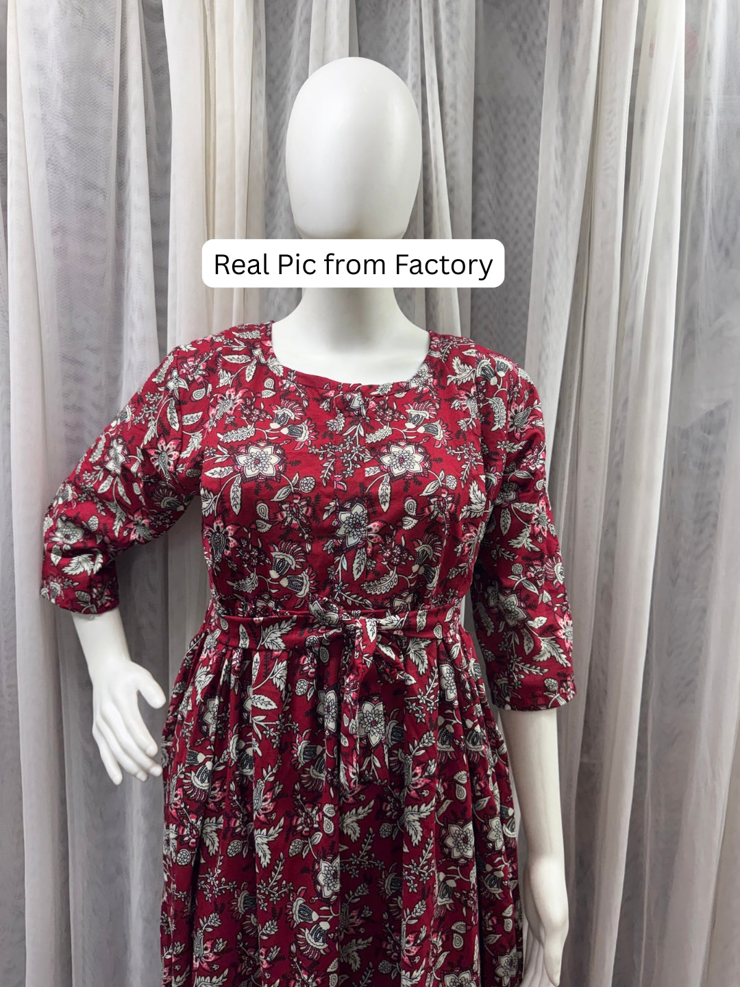 Maroon Forrest Print - Maternity Kurti with Feeding Zips - Cotton Flex - Thicker Fabric