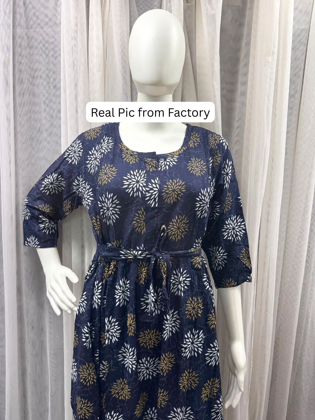 Marigold Rayon - Blue White - Maternity Kurti with Feeding Zips - Soft Rayon