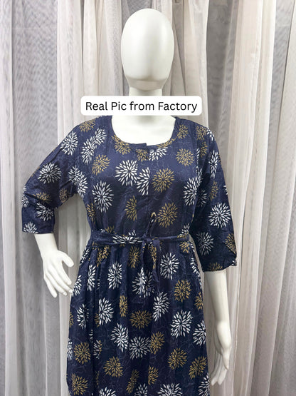 Marigold Rayon - Blue White - Maternity Kurti with Feeding Zips - Soft Rayon
