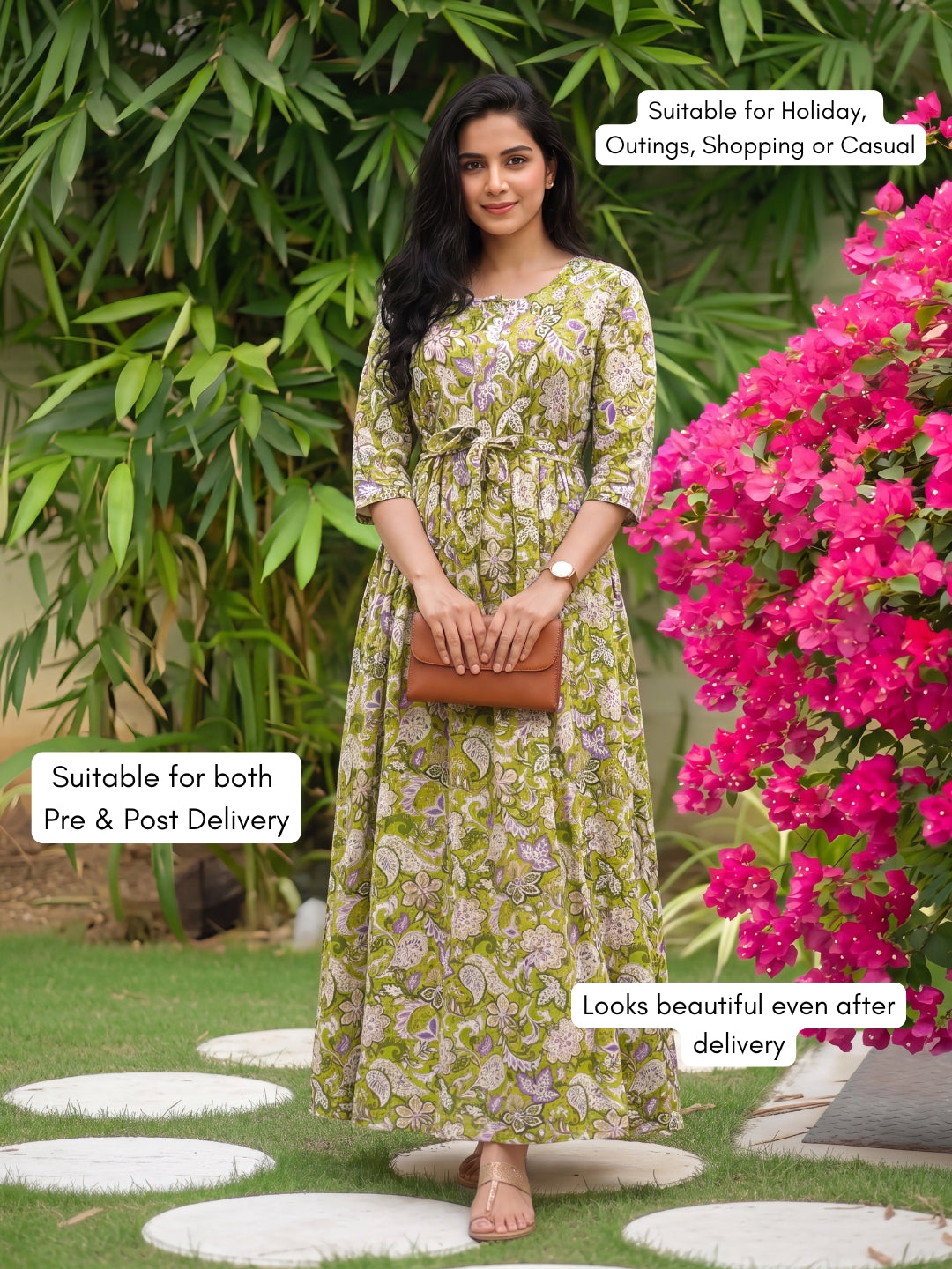 Pista Garden - Maternity Dress with Feeding Zips - Soft Rayon