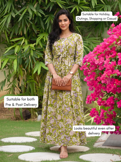 Pista Garden - Maternity Dress with Feeding Zips - Soft Rayon