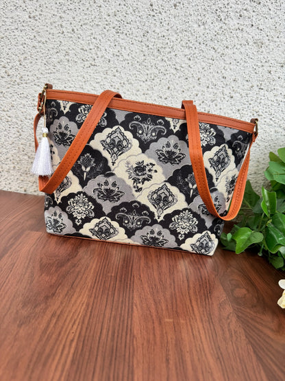 Minsk - 3 zip- Big size - Sling Bag - Royal Black Grey Flower
