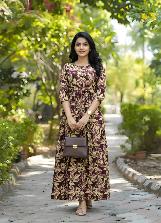 Purple Cream Jasmine - Maternity Kurti with Feeding Zips - Soft Rayon