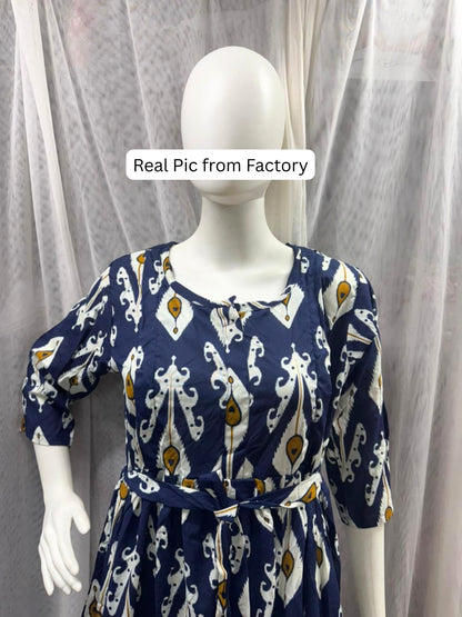 White Arrow - Blue - Maternity Dress with Feeding Zips - Soft Rayon