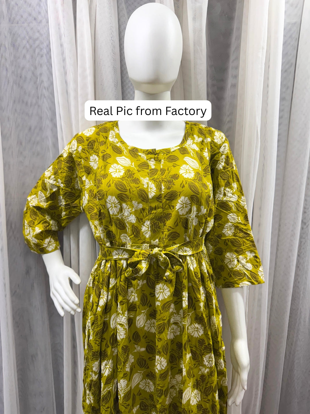 White Flower - Mustard - Maternity Kurti with Feeding Zips - Soft Rayon