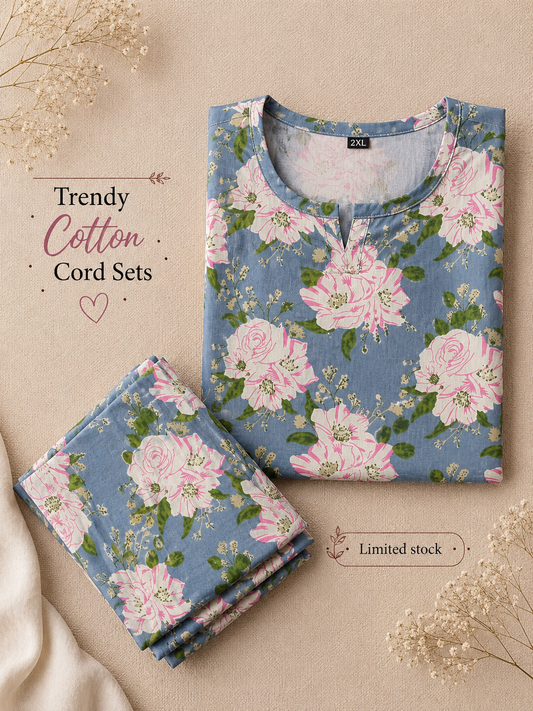 Exotic Sky Blue - Cord Set - Pure Cotton