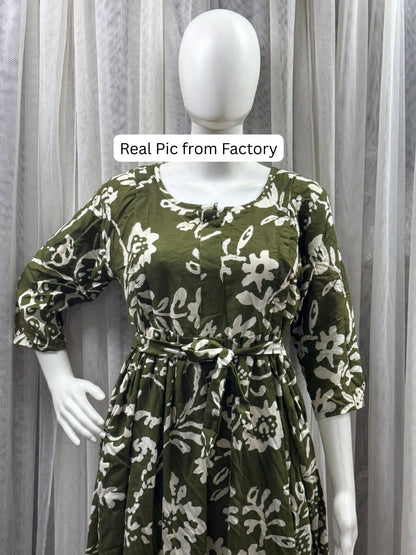 Florenza Green - Maternity Dress with Feeding Zips - Soft Rayon