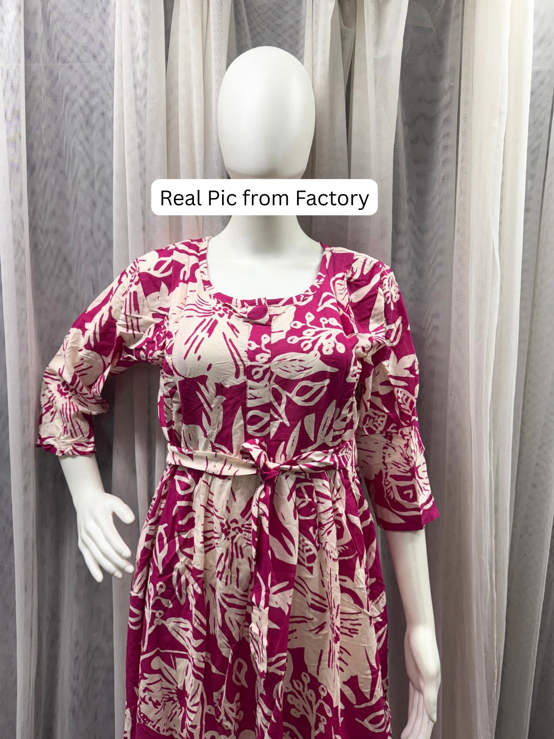 Hibiscus - Pink White - Maternity Kurti with Feeding Zips - Soft Rayon