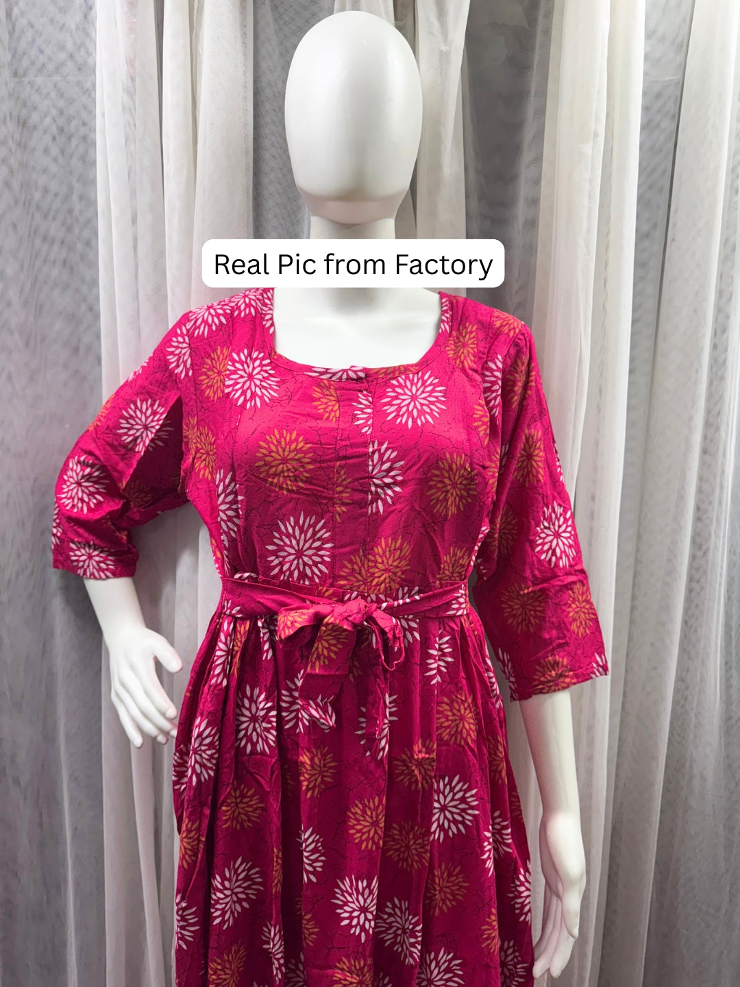Marigold Rayon - Pink White - Maternity Kurti with Feeding Zips - Soft Rayon