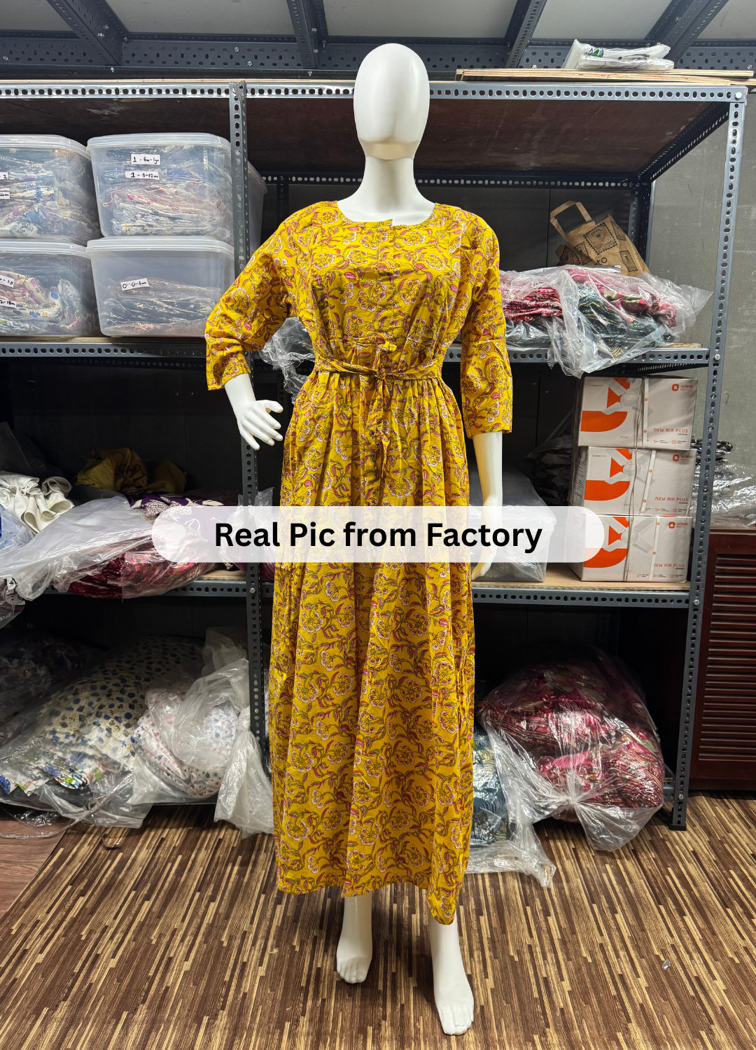 Yellow Flower - Maternity Kurti with Feeding Zips - Cambric Cotton