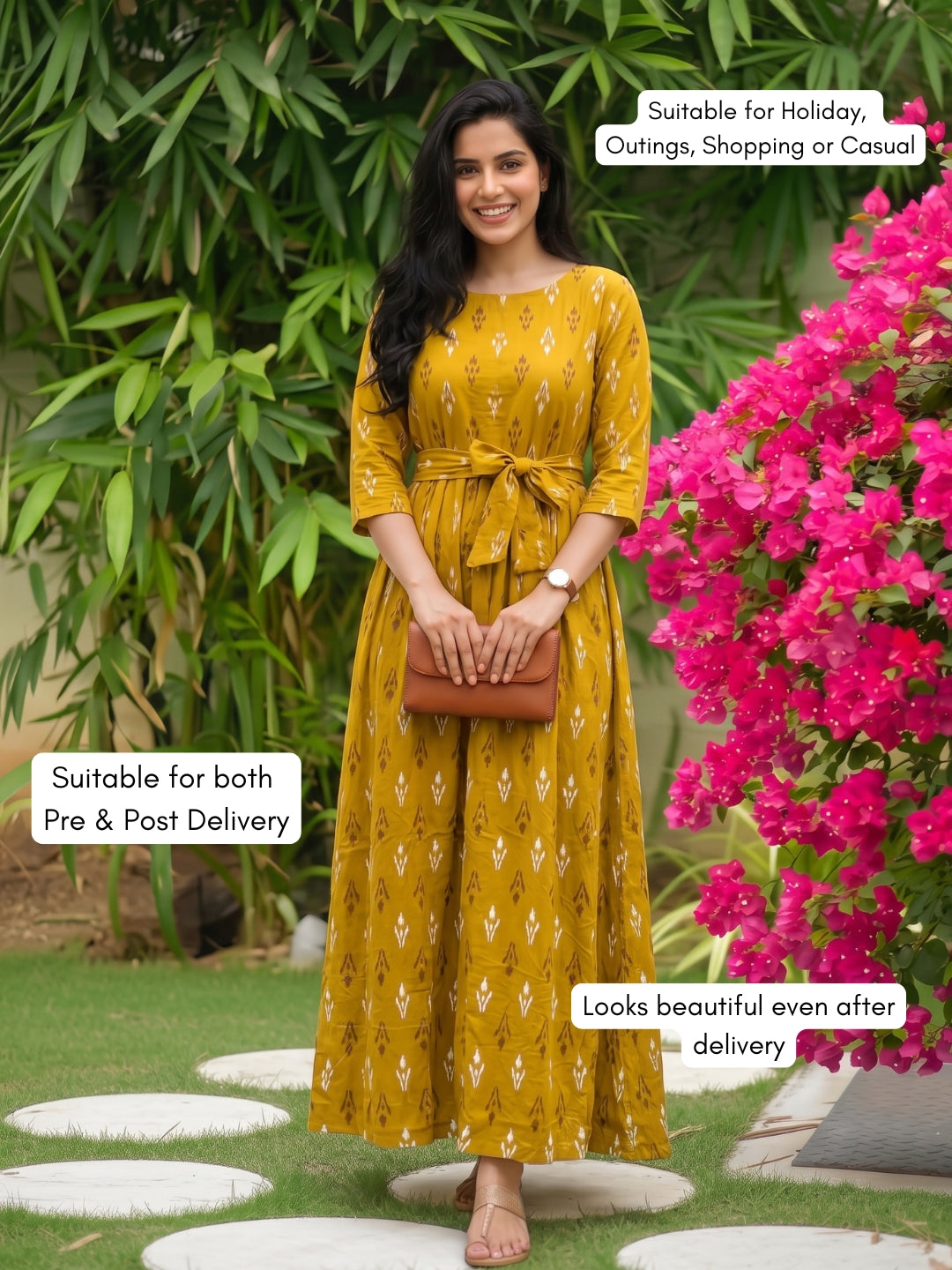 Akra Yellow - Maternity Dress with Feeding Zips - Soft Rayon