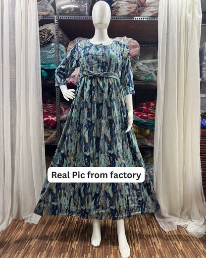 Acrylic Art - Blue - Maternity Kurti with Feeding Zips - Cotton Flex - Thicker Fabric