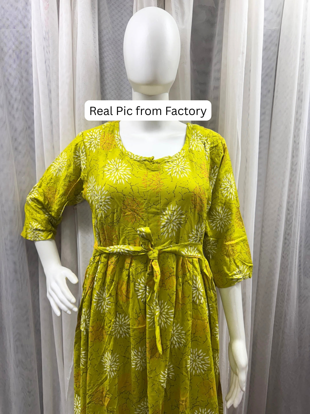 Marigold Rayon - Lemon White - Maternity Kurti with Feeding Zips - Soft Rayon