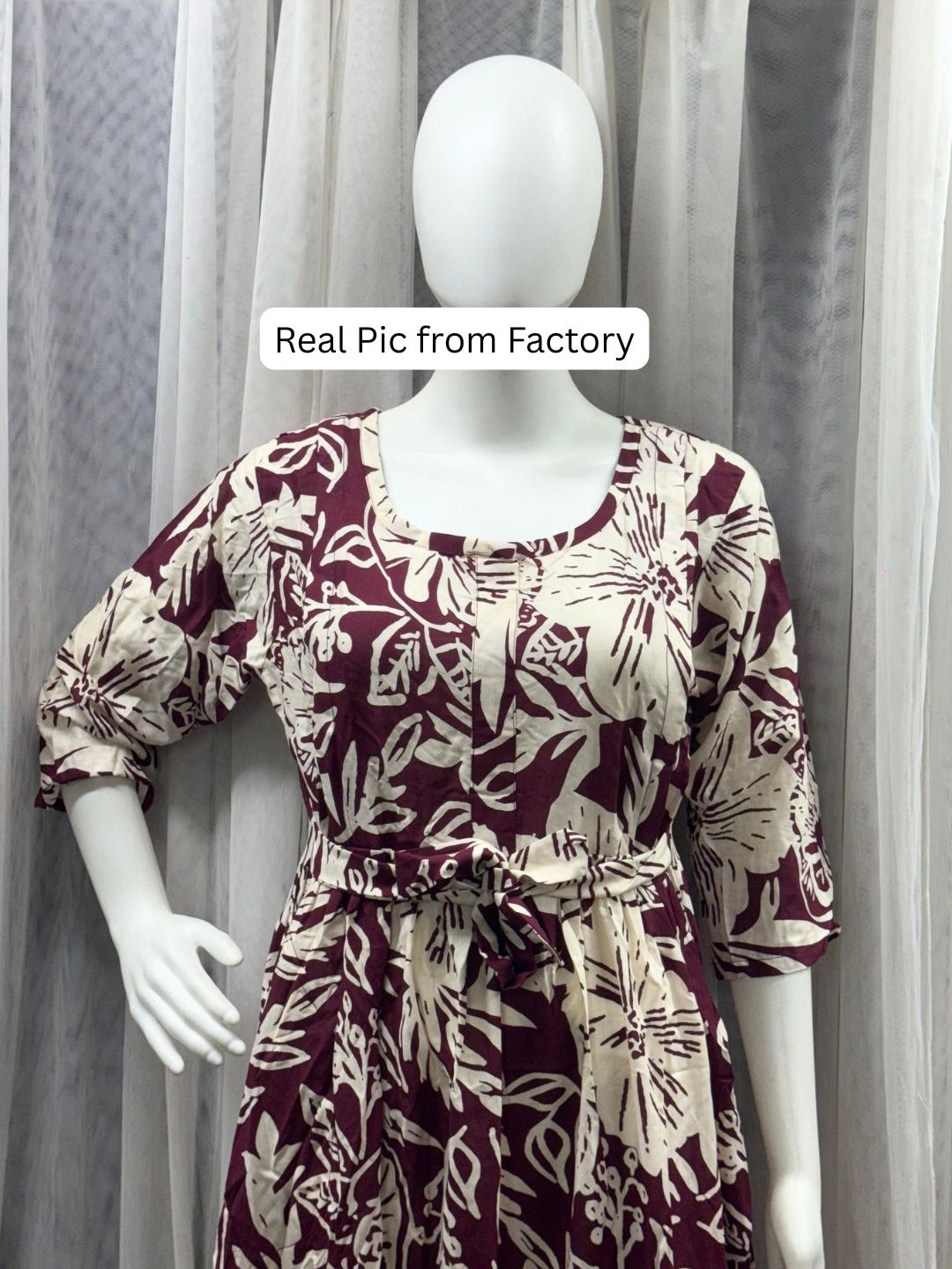 Hibiscus - Maroon White - Maternity Kurti with Feeding Zips - Soft Rayon