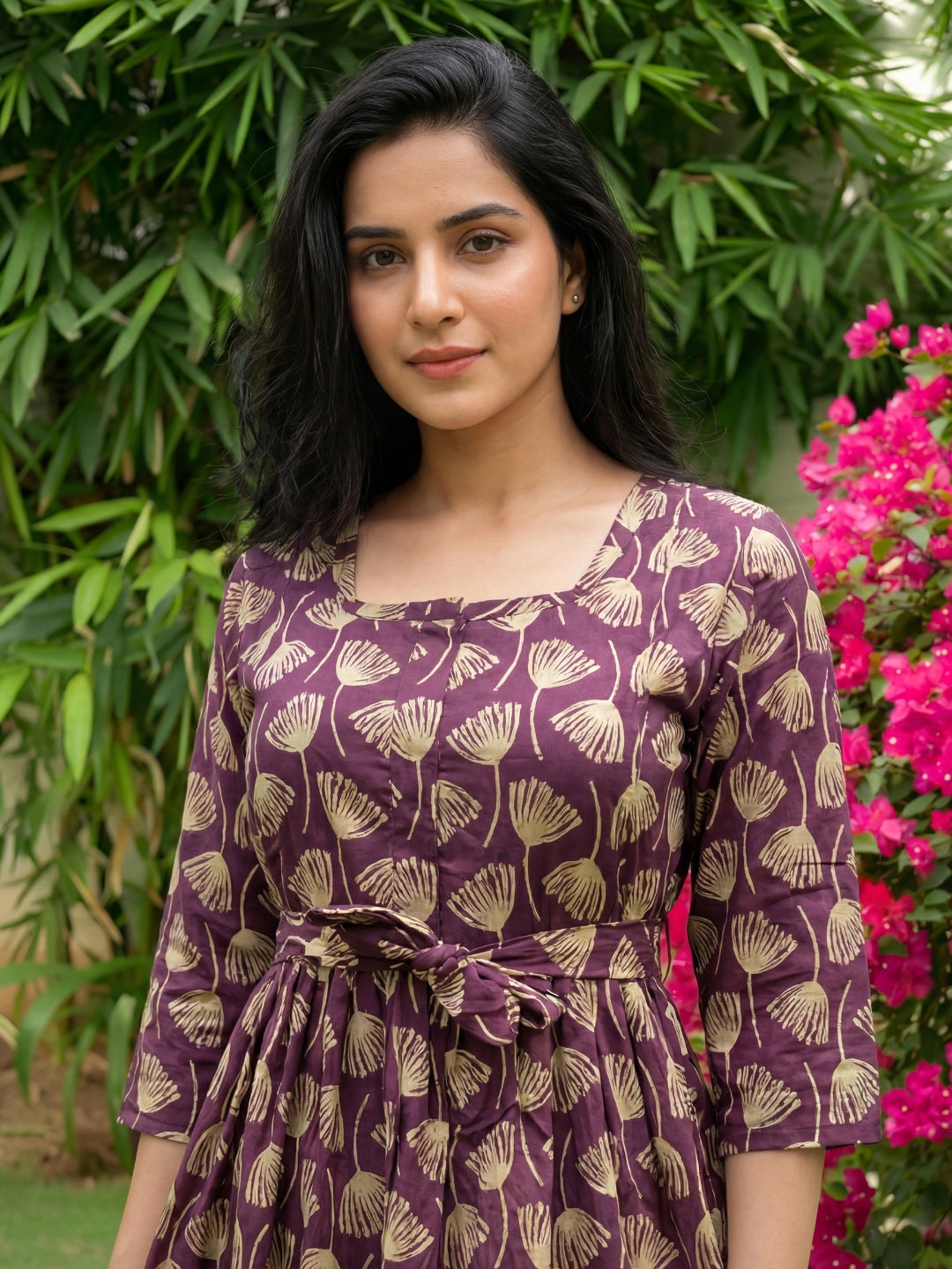 Senna Flower - Purple - Maternity Kurti with Feeding Zips - Cotton Flex - Thicker Fabric