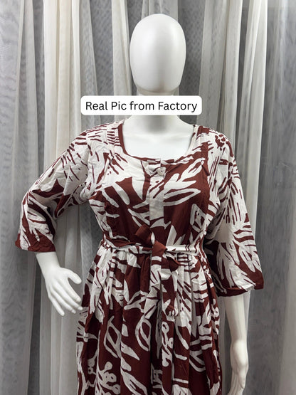 Hibiscus - Brown - Maternity Dress with Feeding Zips - Soft Rayon