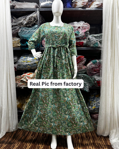 Keri - Sea Green - Maternity Kurti with Feeding Zips - Cotton Flex - Thicker Fabric