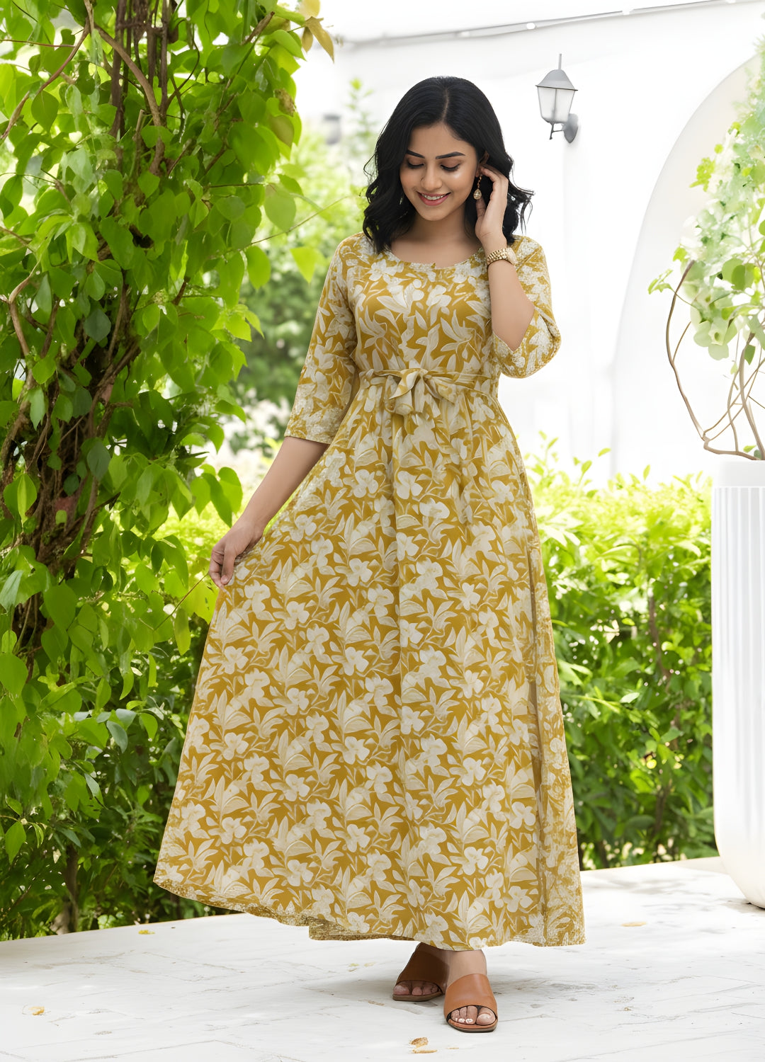 Yellow White - Maternity Kurti with Feeding Zips - Soft Rayon