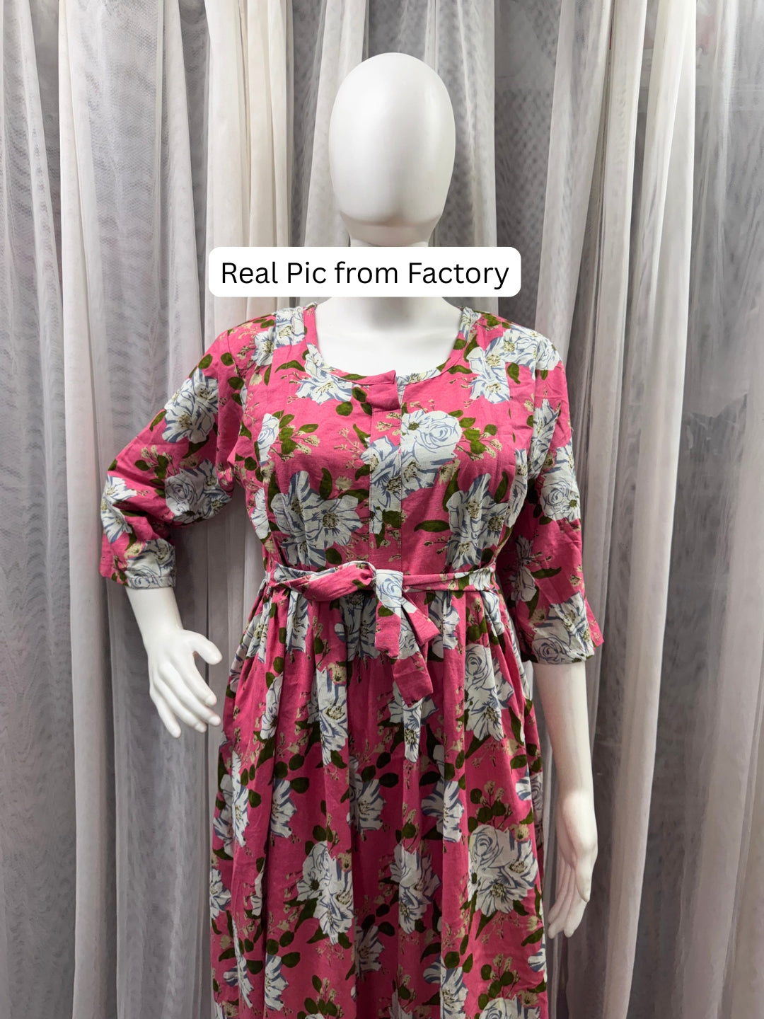 Exotic Pink - Maternity Dress with Feeding Zips - Pure Cotton